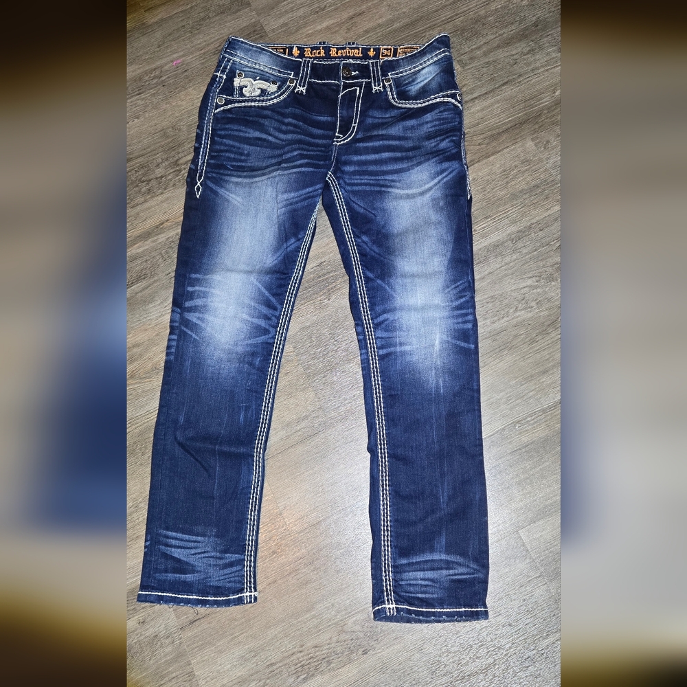 Rock Revival Slim Straight Mens Jeans Size 34 - Picture 11 of 16